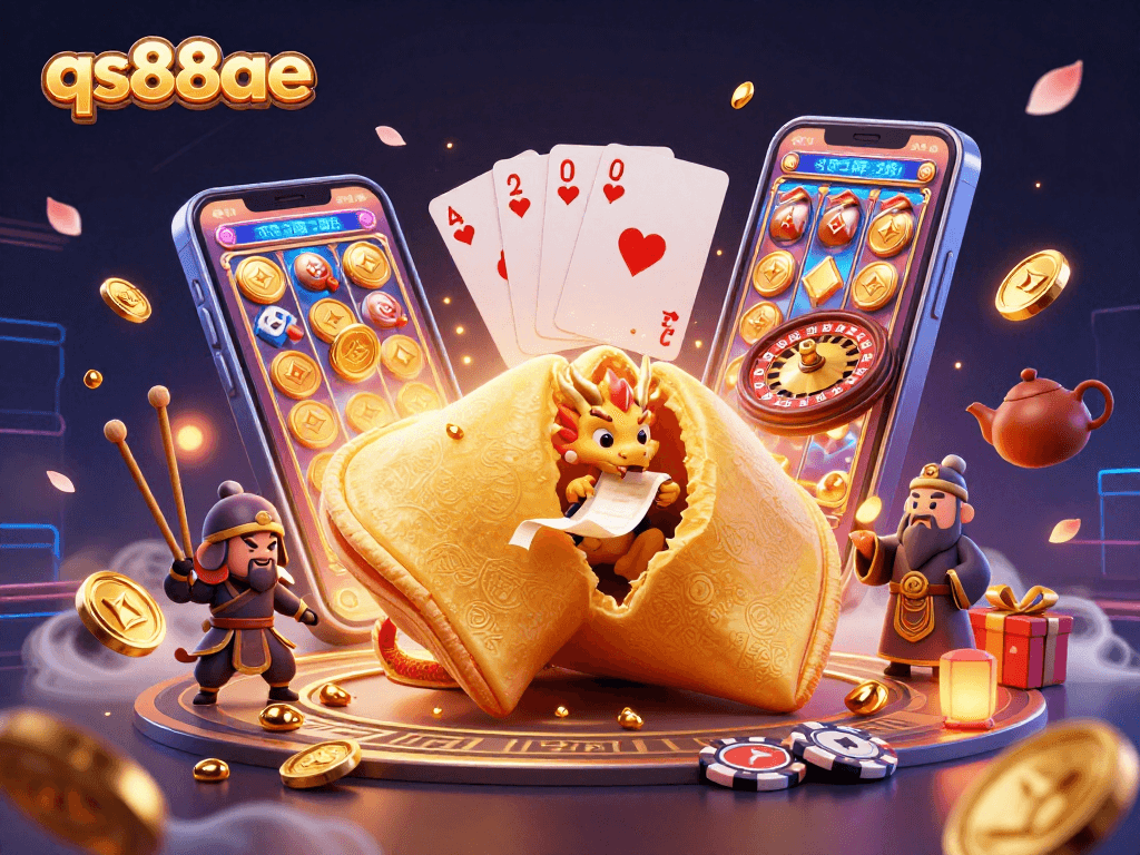 Experience thrilling gaming adventures with qs88ae's captivating fortune cookie scene, radiating excitement and fortune.