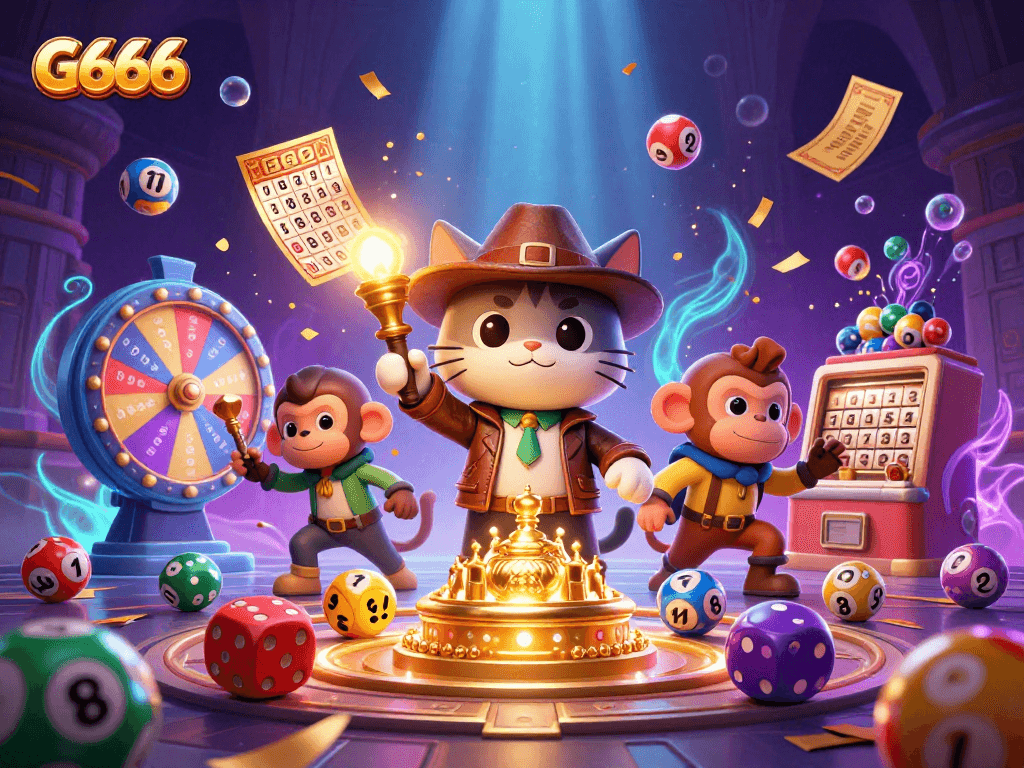 G666 invites players to win big while discovering colorful game elements in this vibrant scene.