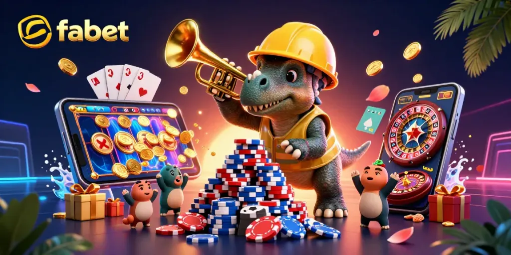 Experience fabet slots in a vibrant 3D casino scene with fun characters and dynamic games.