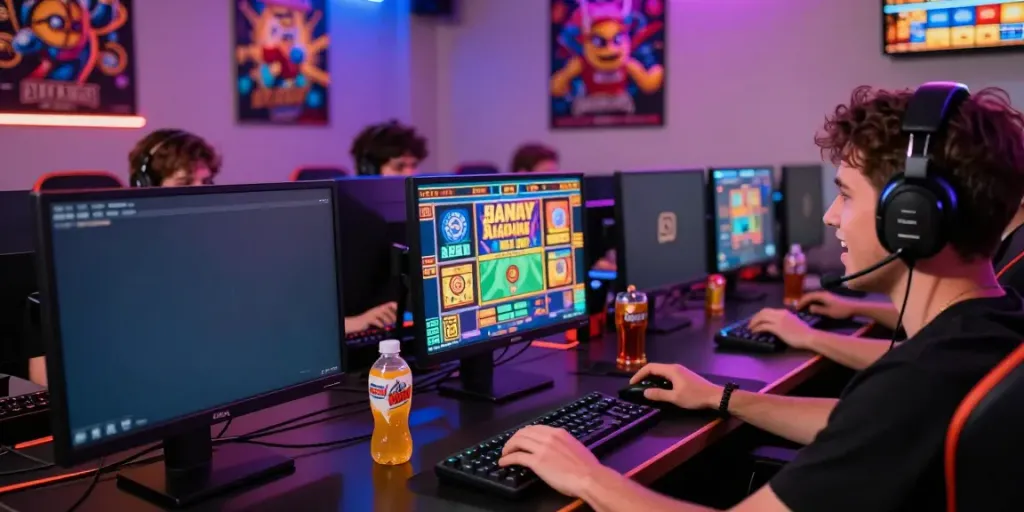 Exciting gaming scene with players engaging in slot gacor hari ini, showcasing vibrant graphics and a lively atmosphere.