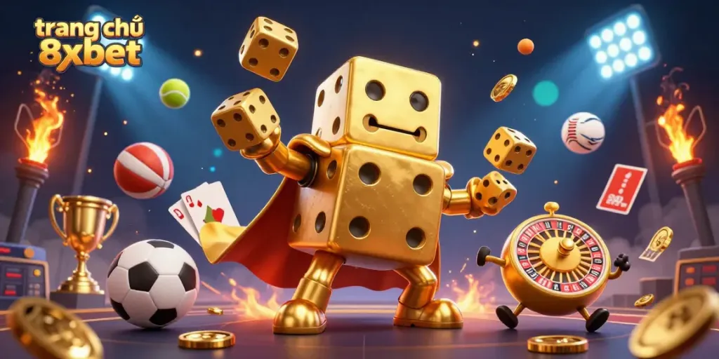 Experience the excitement of trang chủ 8xbet with dynamic golden dice golem juggling and sports elements.