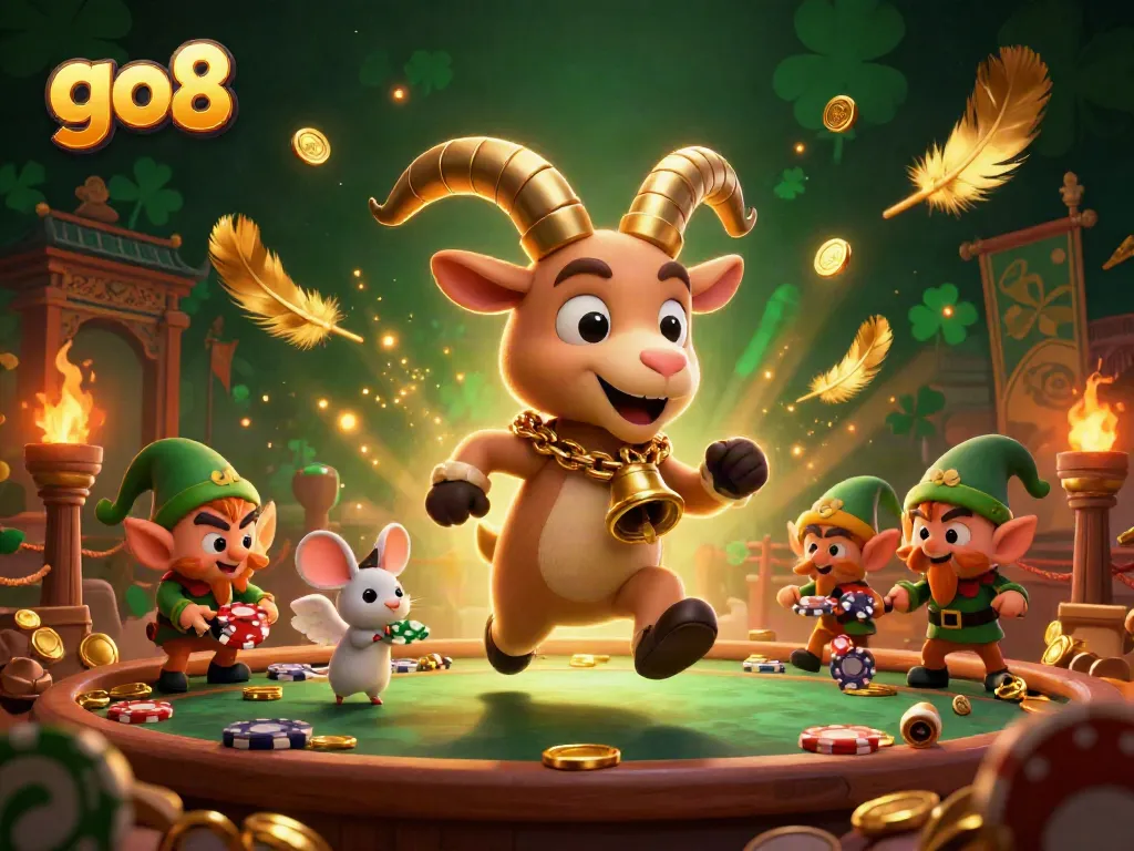 Experience the excitement of go8 with Krampus, angel mouse, and elf gremlins in a festive holiday-horror casino scene!