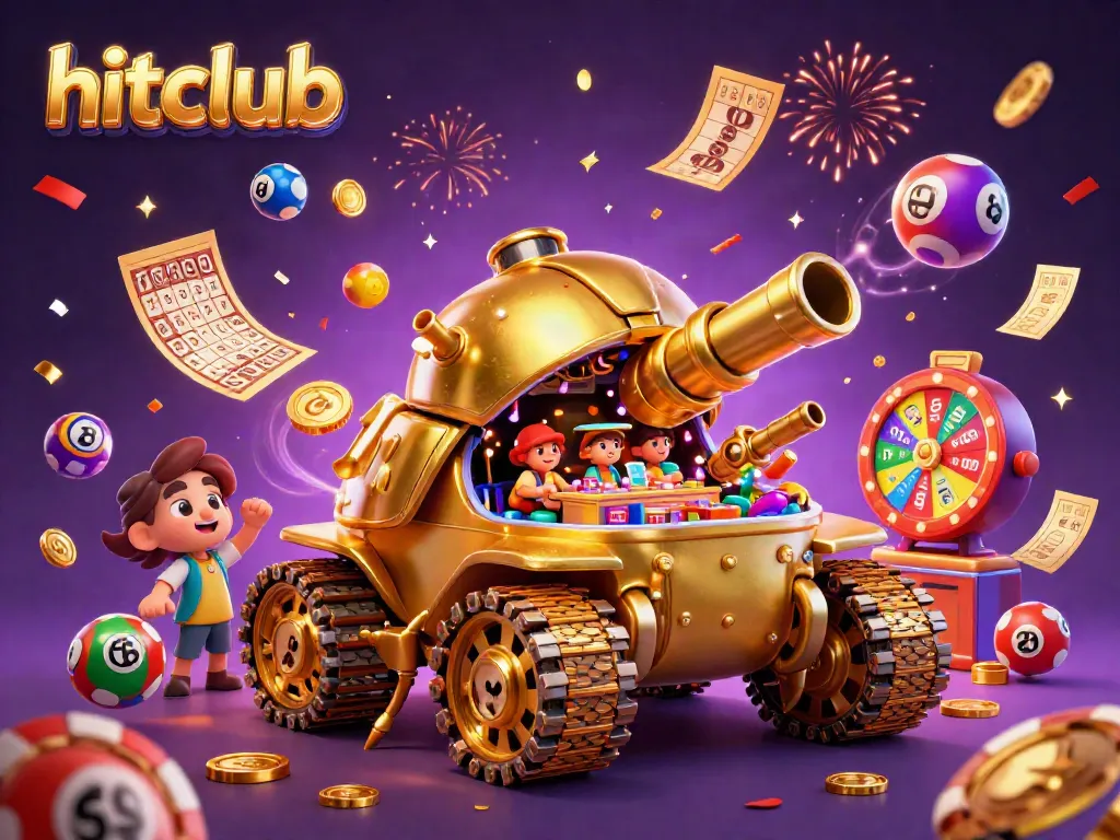Engage in the hitclub experience with a vibrant 3D casino scene featuring a golden beetle tank.