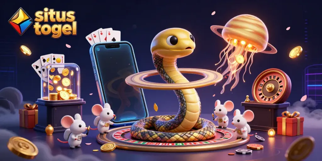 Engage in situs togel with a cosmic casino scene featuring unique characters and vibrant game elements.