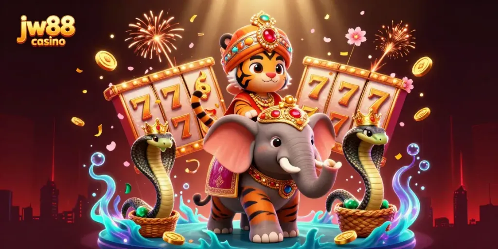 Experience the thrill at jw88 casino with a vibrant 3D depiction of gaming excitement.