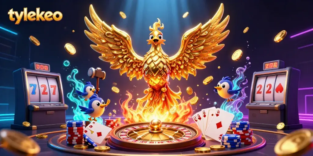 Engage with the dynamic gaming scene showcasing tylekeo's exciting golden phoenix and casino elements.