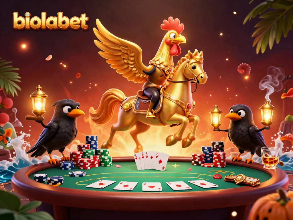 Experience thrilling poker action at biolabet with an enchanting casino scene featuring a golden rooster.