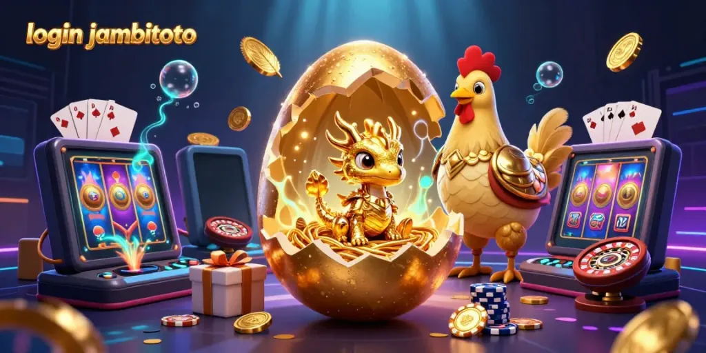 Engage with the captivating scene portraying login jambitoto featuring a golden dragon surrounded by casino elements.