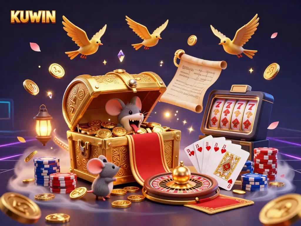 Engage in gaming excitement at KUWIN with this vibrant illustration of adventures and riches.