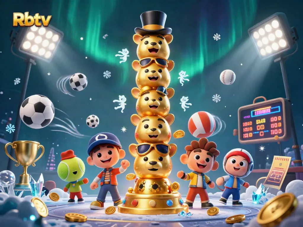 Menonton Rbtv dalam aksi taruhan dengan banyak bola olahraga dan efek cahaya.