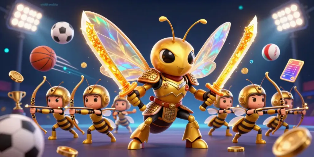 Join the thrill at sin88-mobile with a dynamic scene of a giant hornet and bee archers.