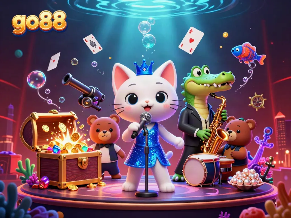 Enjoy the vibrant go88 gaming scene with captivating characters and sparkling decorations.
