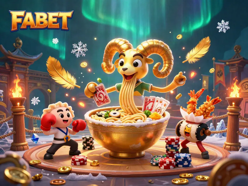 Experience FABET with exciting gaming elements in a dynamic 3D illustration showcasing vibrant online casino action.