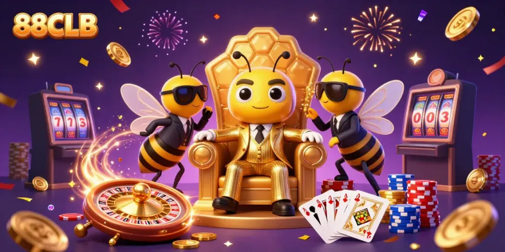 Experience the excitement of 88CLB with bumblebee characters and dazzling casino elements.