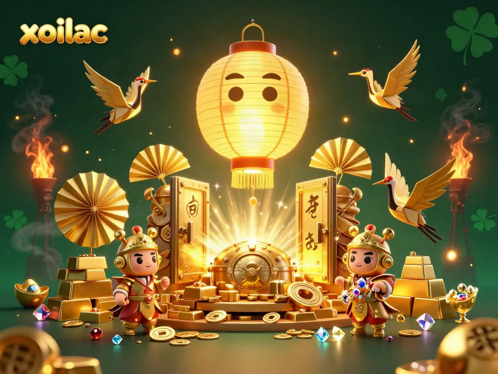 Xoilac's vibrant casino scene blends luck and excitement with golden treasures and lively characters.