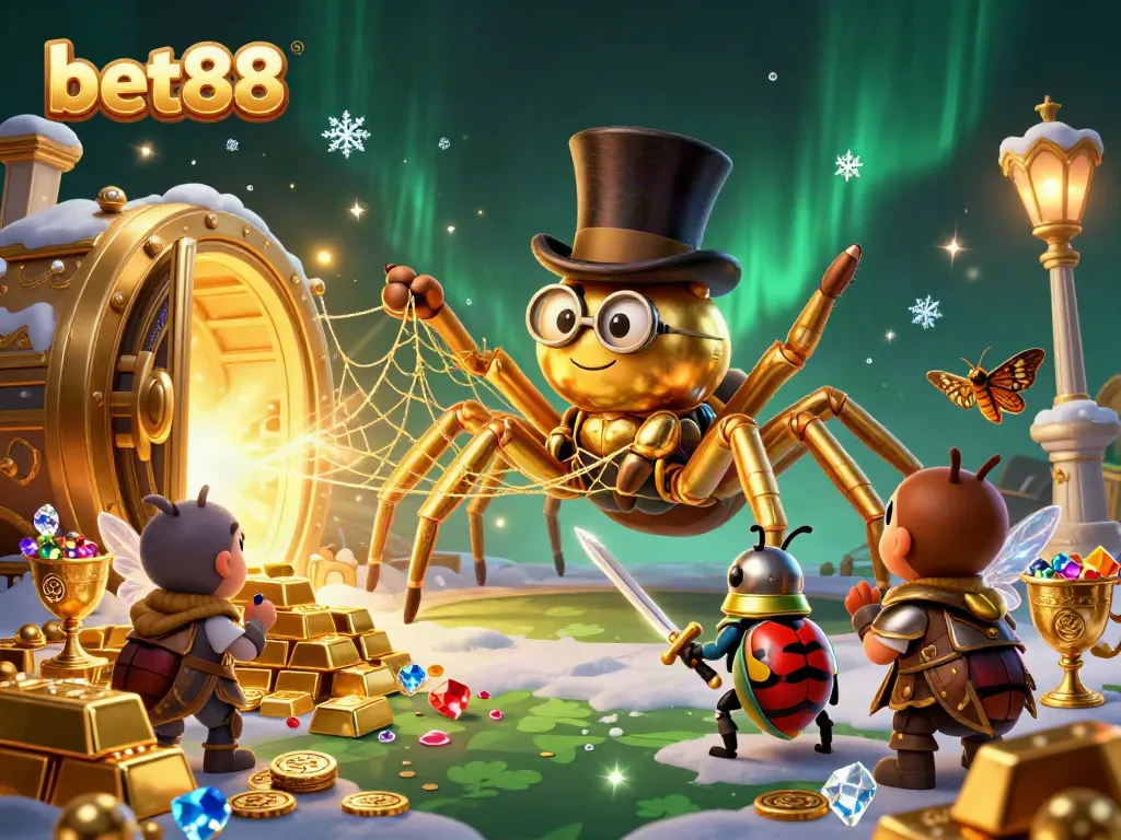 Experience the excitement of bet88 with a vibrant 3D casino scene featuring animated characters and treasures.