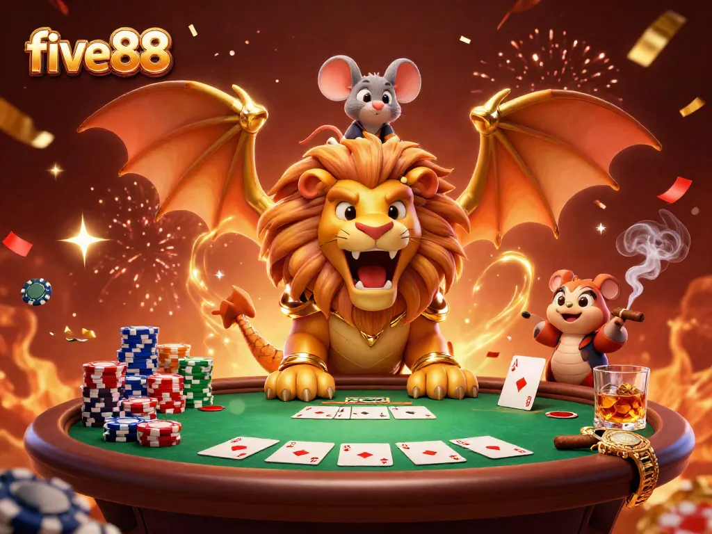 Experience five88 vibrant gaming action with dragon-powered poker excitement and golden celebrations.