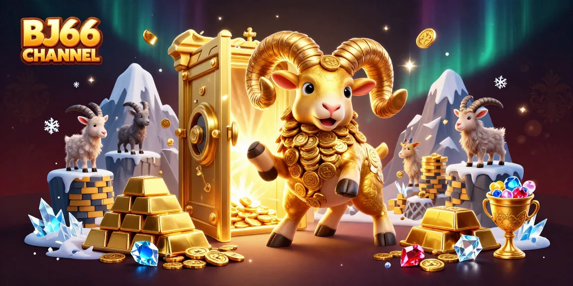 Experience the excitement of betting at BJ66 CHANNEL with a vibrant illustration showcasing a golden ram and treasure.