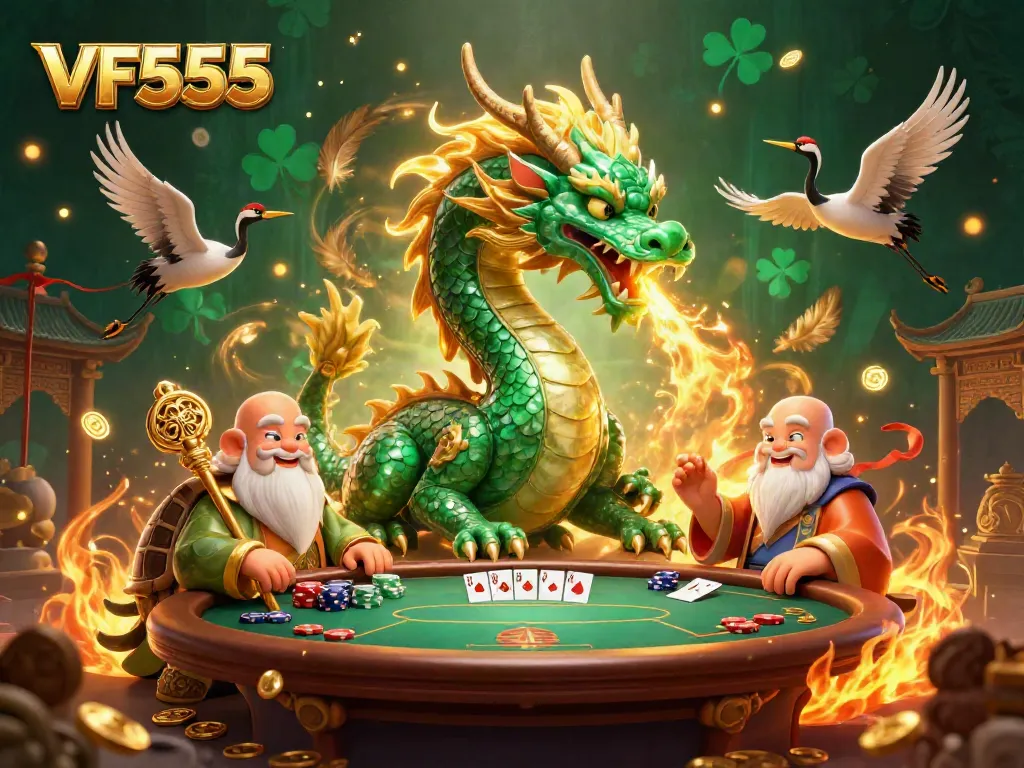 Play poker with VF555 as a jade dragon, turtle sage, and cranes create luck.