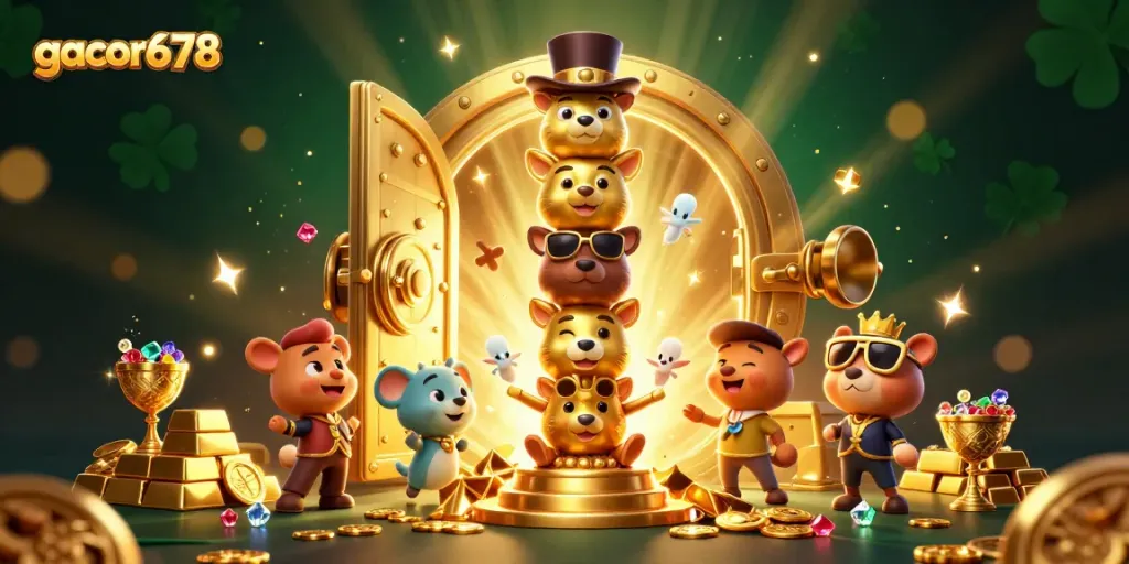Spin and win with gacor678 featuring a dynamic golden totem animation and vibrant casino treasures.