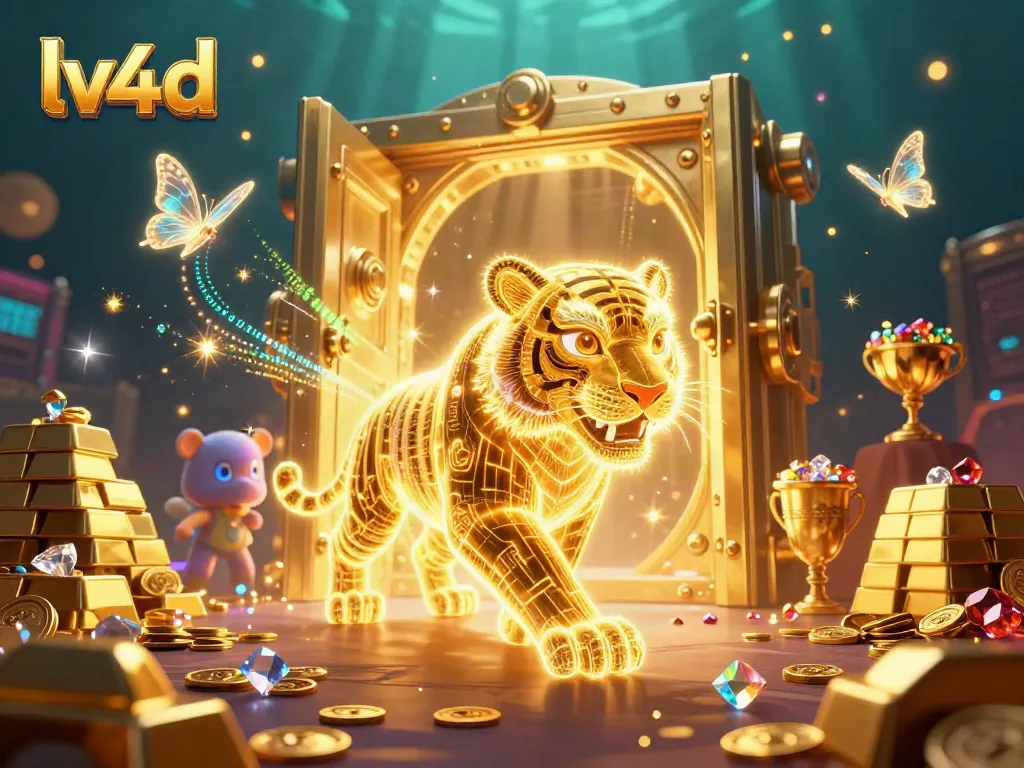 Experience immersive gaming with lv4d as the golden tiger navigates a vibrant casino world filled with treasures.