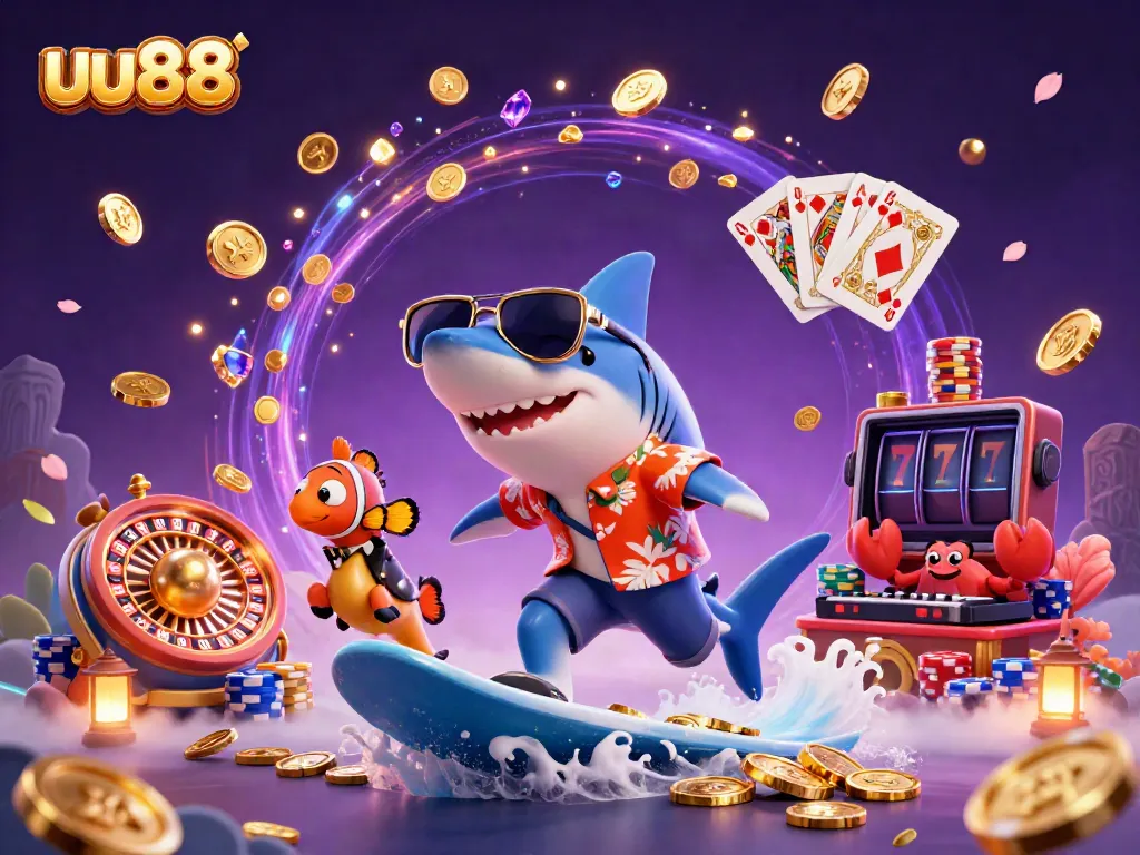 Experience thrilling gameplay at uu88 with vibrant casino elements and exciting characters in a colorful 3D scene.