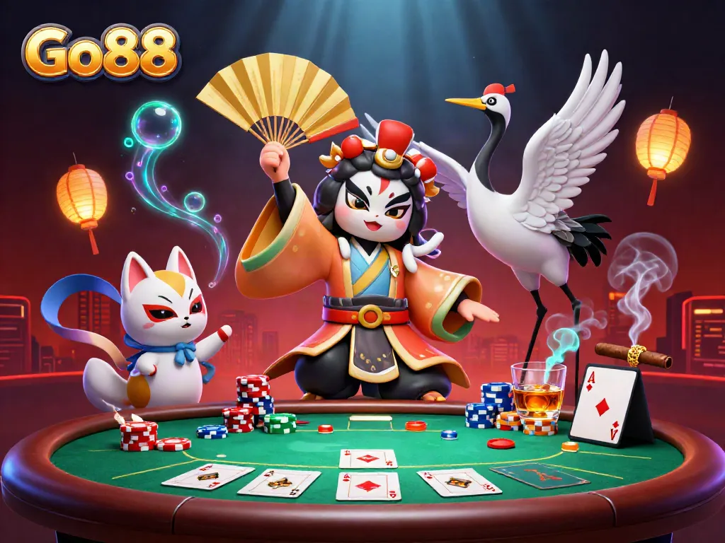 Experience Go88's world of poker with vibrant characters and dynamic gaming elements.