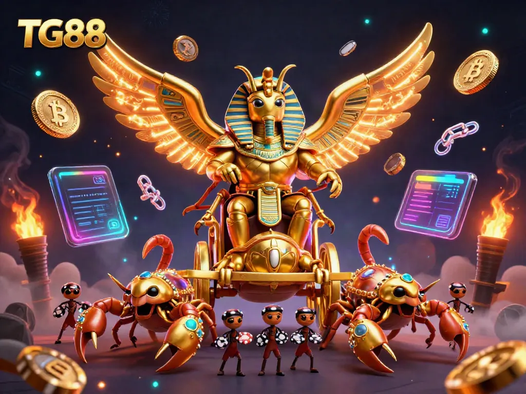 Engage in thrilling casino action with TG88's vibrant 3D scarab beetle and crypto elements.