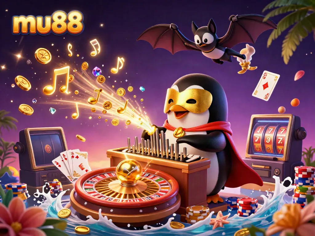 Experience thrilling wins with mu88 in a vibrant 3D casino scene featuring colorful slots and gaming elements.