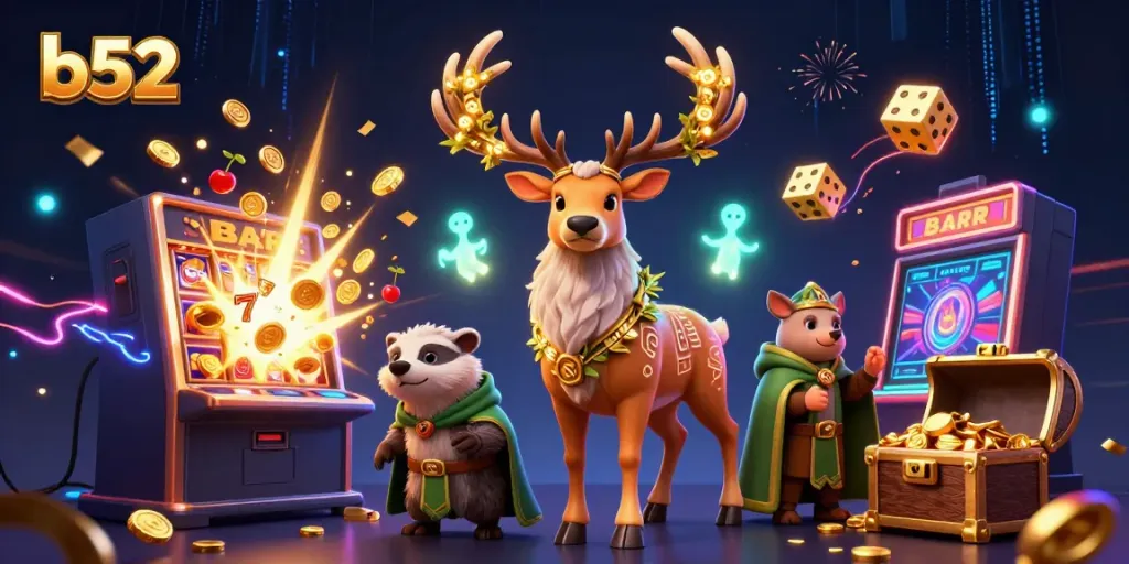Win big with b52 casino's charismatic druid stag and wise badger amidst jackpot excitement!