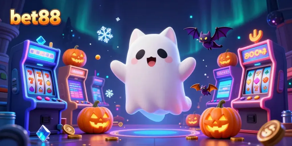 Experience thrilling gameplay with bet88, featuring friendly characters and casino elements in a vibrant illustration.