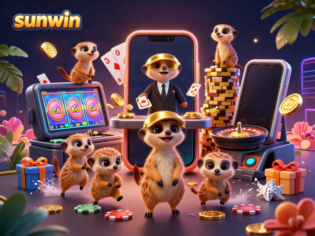 Experience thrilling gameplay with sunwin in a colorful 3D meerkat casino scene