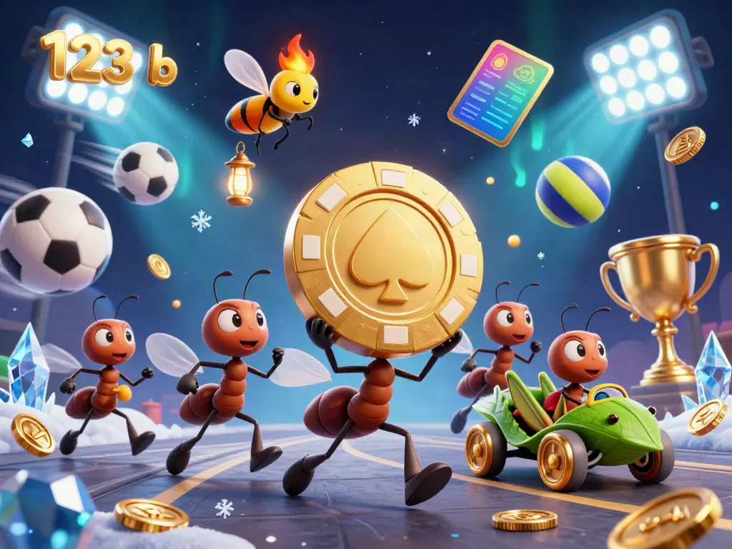 Engage with thrilling 123 b gambling action where cartoon ants steal a giant poker chip in a vibrant casino heist scene.