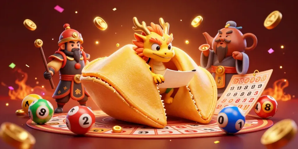Toto togel dengan karakter menarik dan elemen permainan undian menyerbu dalam ilustrasi 3D yang detail.