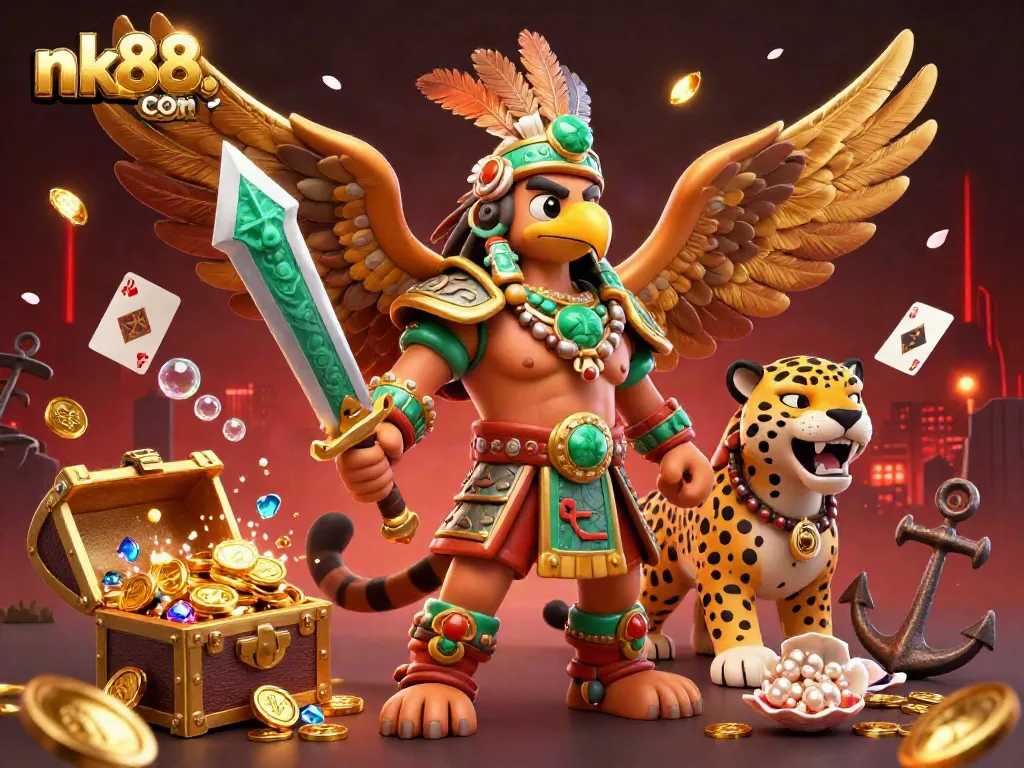 Experience the thrill of nk88. com with dynamic casino adventures in this rich 3D illustration.