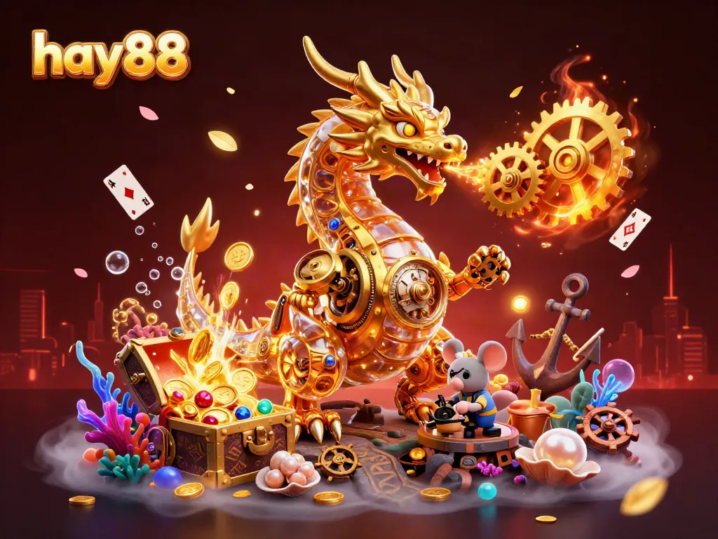 hay88 reveals an epic casino adventure with a golden dragon and underwater treasures, showcasing unique game elements.