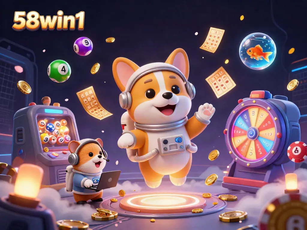 Experience the thrill of 58win1 with exciting casino elements in a vibrant space setting.