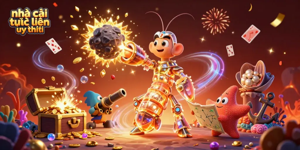 Engage with nhà cái trực tuyến uy tín through an explosive 3D illustration of vibrant casino action.
