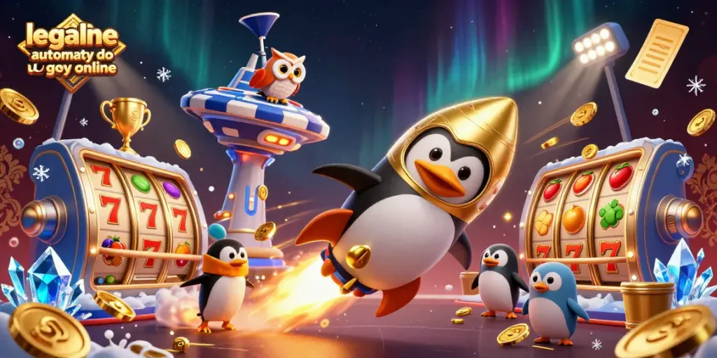 Play legalne automaty do gier online with cartoon rocket-powered penguin and casino elements