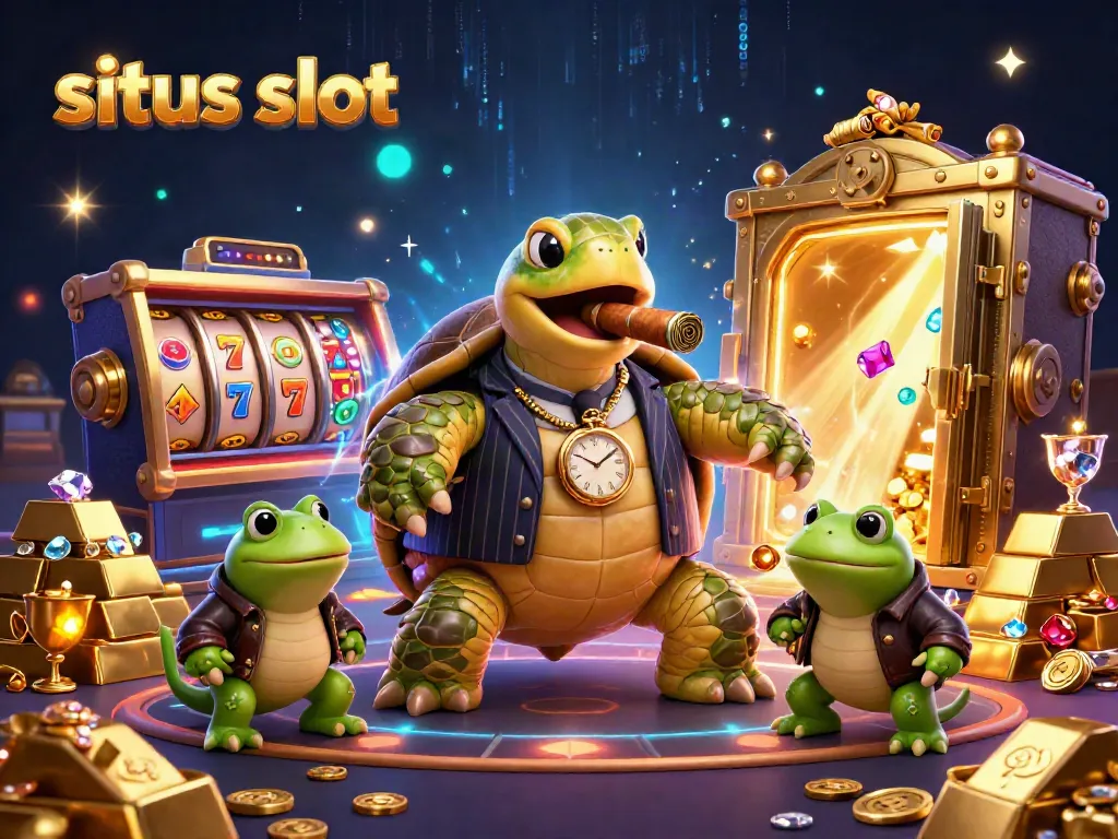 Spark excitement with situs slot in a vibrant 3D cartoon casino scene featuring unique slot elements and characters