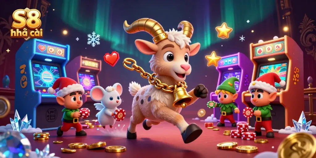 Engaging scene of S8 nhà cái showcasing a chaotic casino with lively characters and colorful game elements.