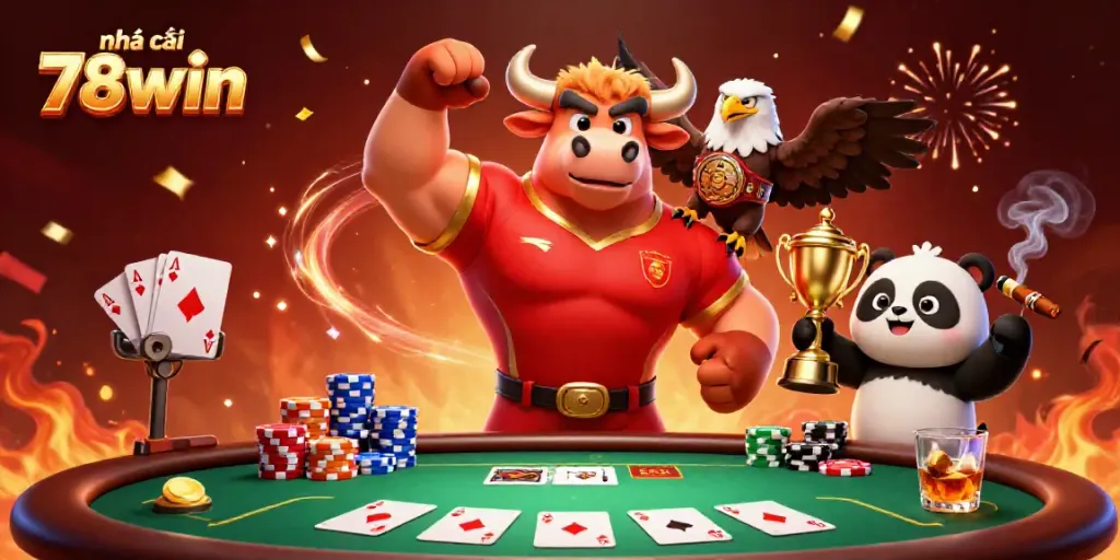 Experience victory with nhà cái 78win, showcasing vibrant casino elements, champions, and festive ambiance.