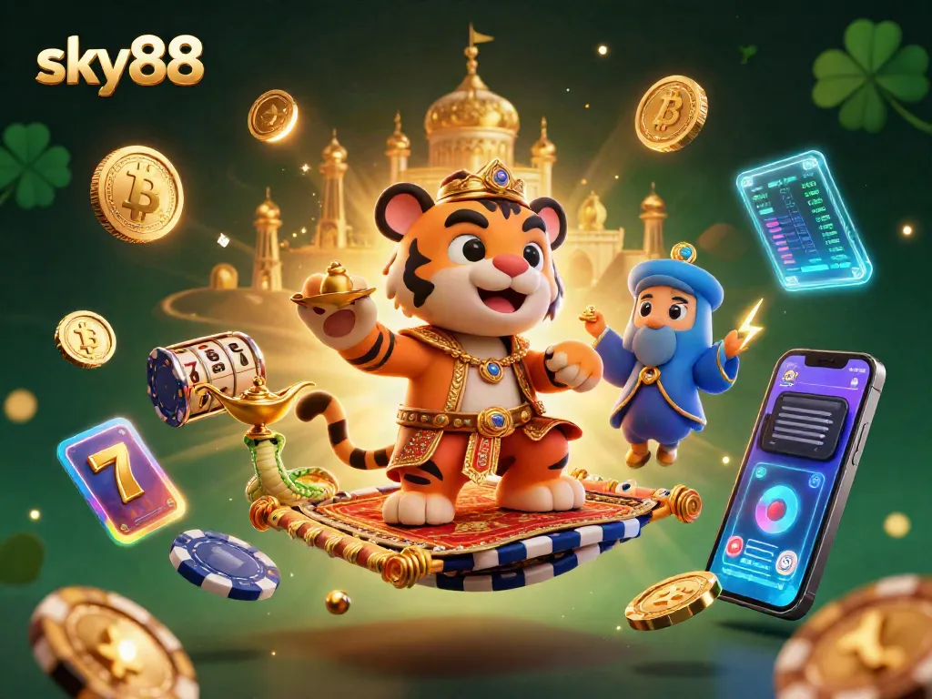 Experience thrilling gaming with sky88’s colorful 3D casino world filled with vibrant slot elements.