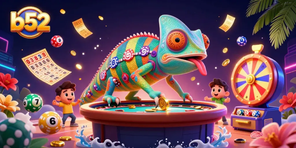 Experience thrilling b52 casino action with a vibrant chameleon owner and exciting gaming elements.
