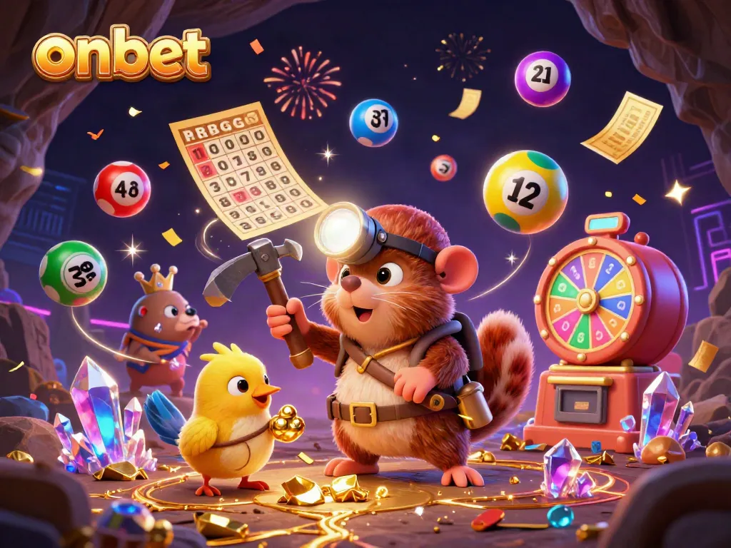 Join the adventure at onbet with a treasure-hunting mole uncovering riches in a vibrant casino scene.